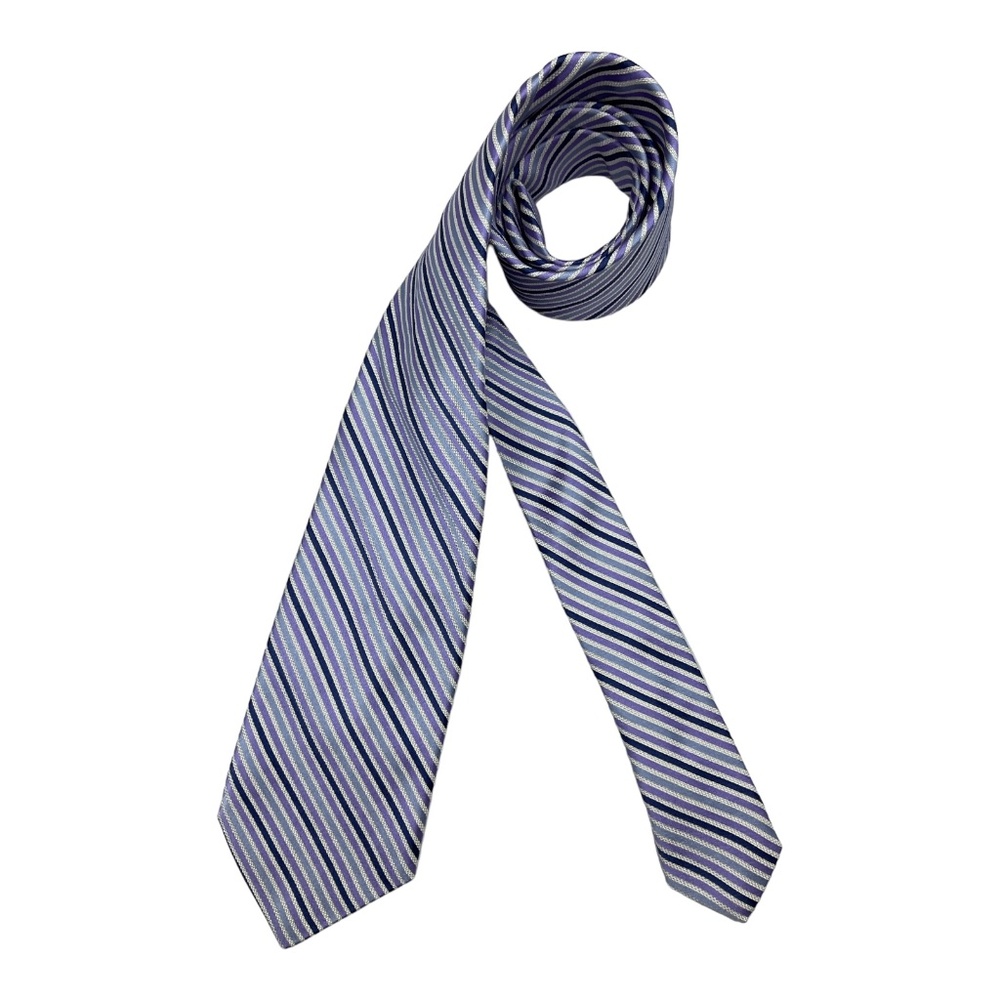 BREUER White/Purple Striped Silk LUXURY Silk Tie HANDMADE ITALY